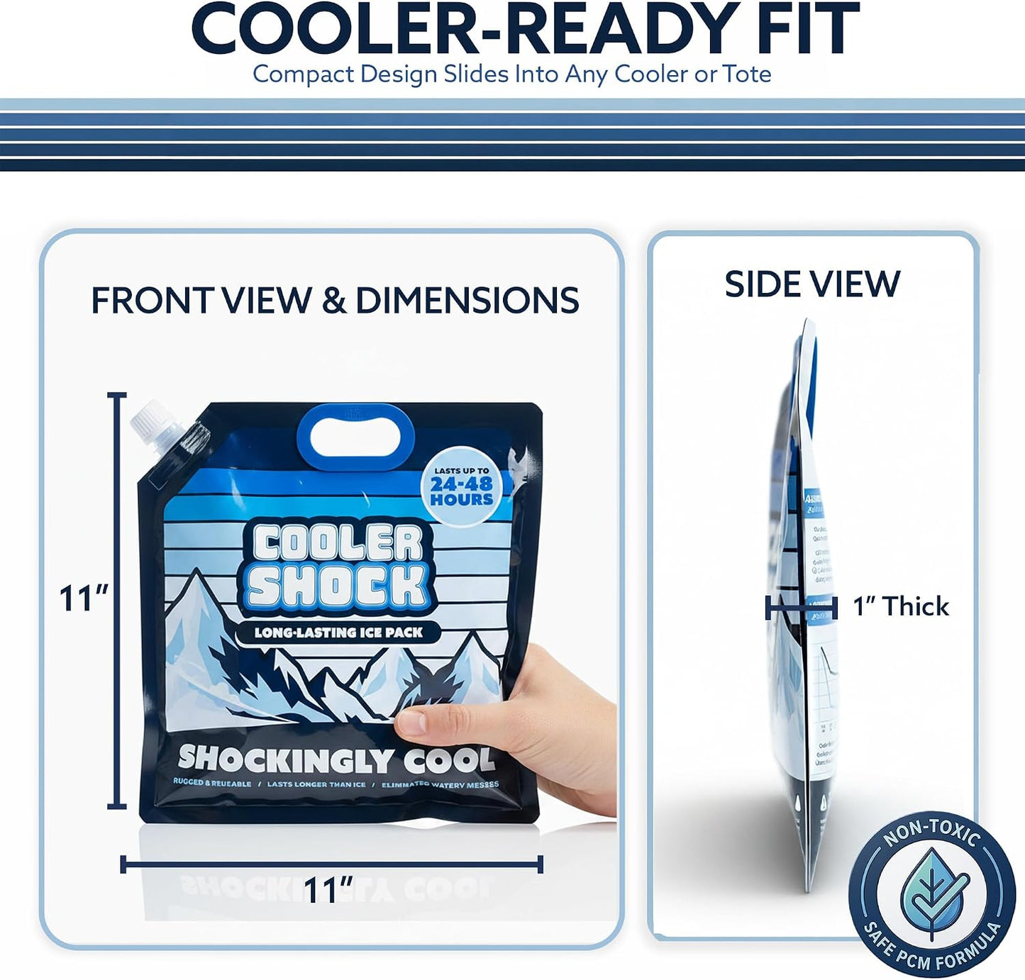 Cooler Shock Reusable Ice Packs for Cooler - Long Lasting Cold Freezer Packs for Coolers and Lunch Boxes - Cooler Ice Packs for Camping Gear, Fishing, Road Trips, Beach Must Haves