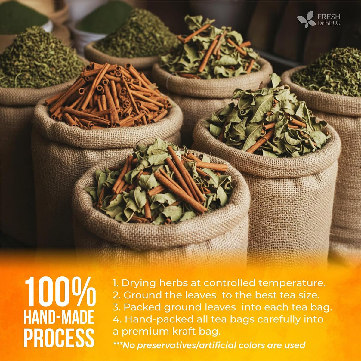 FreshDrinkUS, Premium Guava Vitality Tea | 75 Tea Bags | Guava Leaves, Cinnamon Stick & Ginger Herbal Tea – Caffeine Free Botanical Infusion – Warm & Aromatic Daily – 100% Natural Ingredients