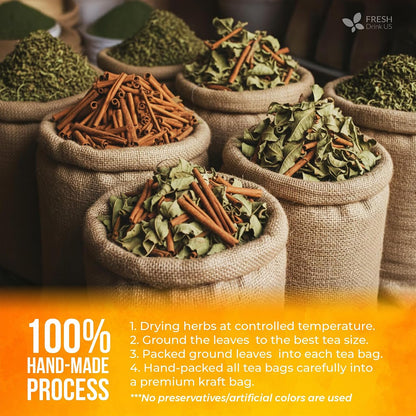 FreshDrinkUS, Premium Guava Vitality Tea | 75 Tea Bags | Guava Leaves, Cinnamon Stick & Ginger Herbal Tea – Caffeine Free Botanical Infusion – Warm & Aromatic Daily – 100% Natural Ingredients