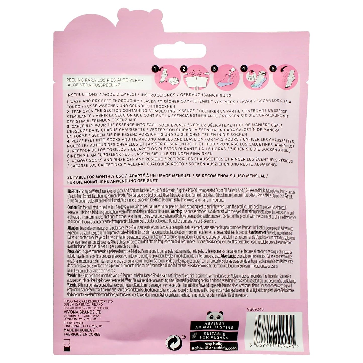 Oh K! Foot Peel Mask - Pomegranate - Foot Peeling Mask for Dry Feet and Cracked Heels - Feet Exfoliant with Pomegranate and Coconut Oil - 1 Pair