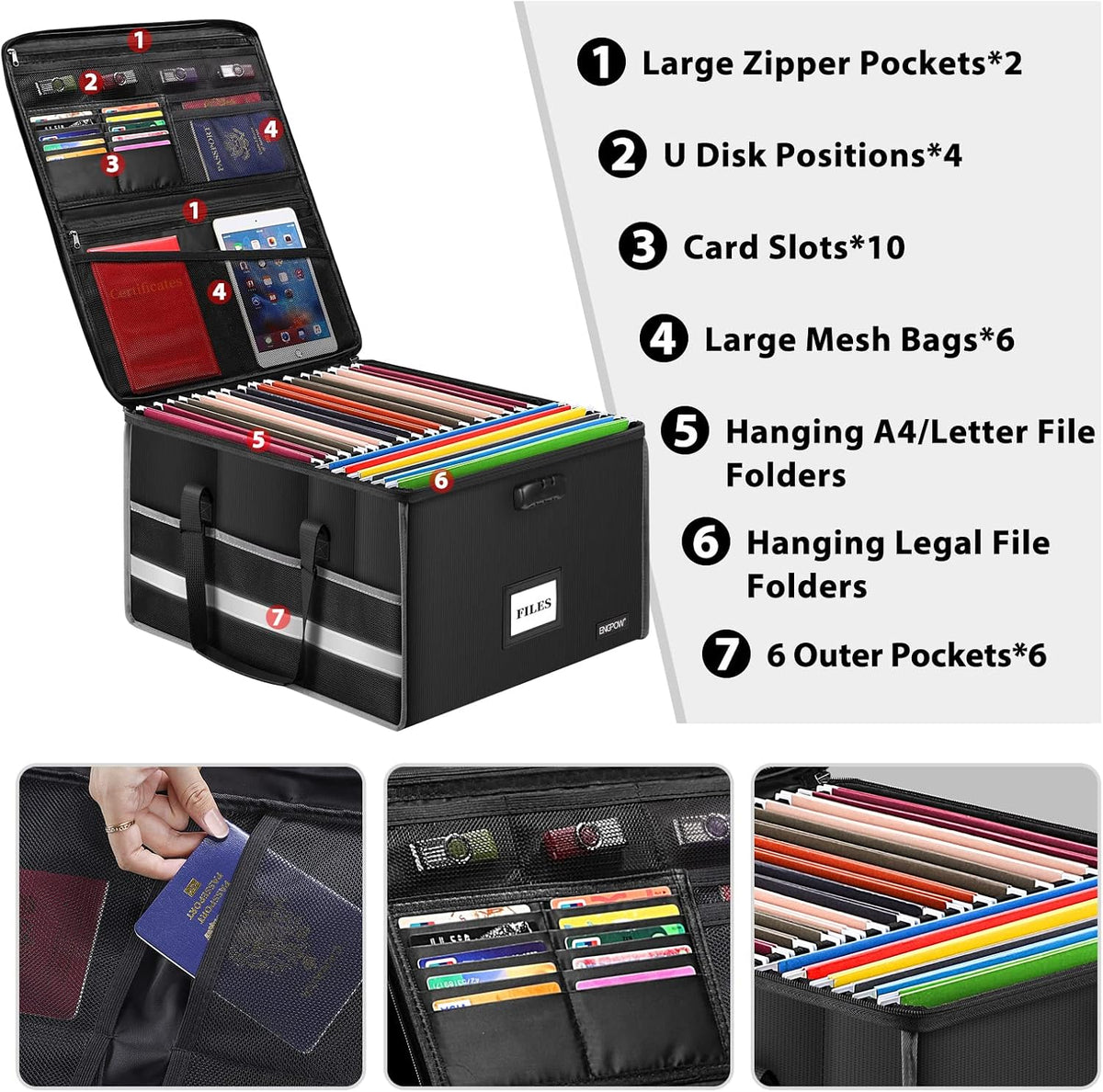 ENGPOW Large Fireproof Document Box with Lock＆Multi Pockets, 19"x16"x11"