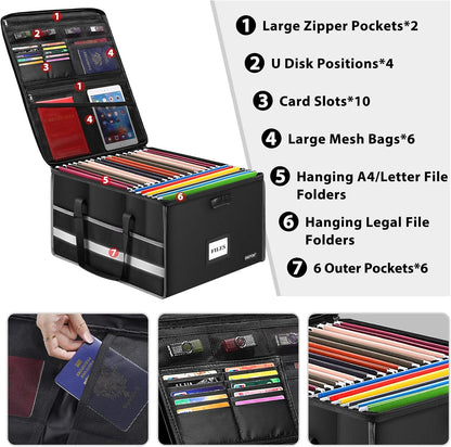 ENGPOW Large Fireproof Document Box with Lock＆Multi Pockets, 19"x16"x11"