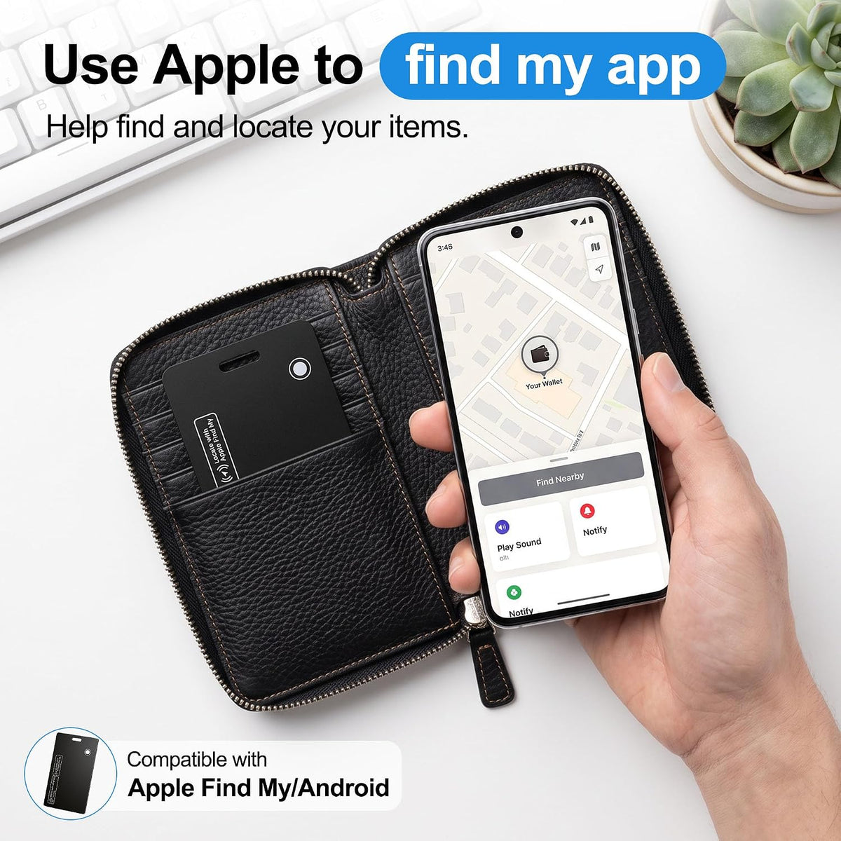 Smart Wallet Tracker Card (iOS & Android) - Item Finder for Luggage, Keys & Passport 、Compatible with Apple Find My、Slim, Rechargeable & IP68 Waterproof (4 Black)