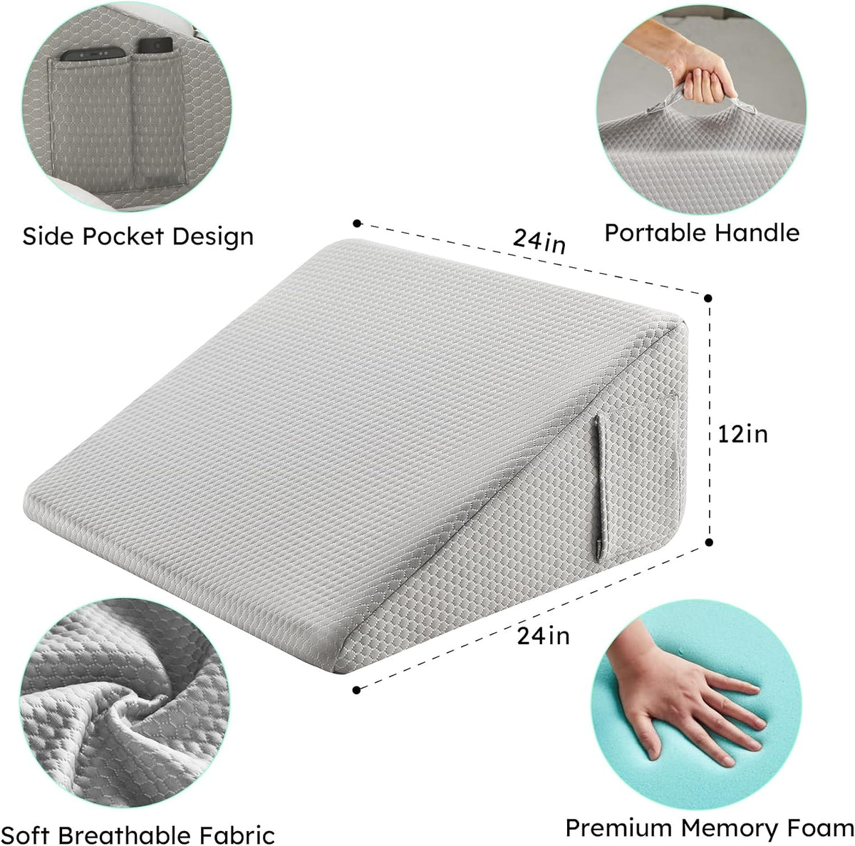 Bedluxe Wedge Pillow, 10 inch Bed Wedge Pillow for Headboard, Pillow Wedge for Acid Reflux Relief, Sleeping, Back Pain Relief, Snoring, Triangle Pillow Wedge, White/Grey