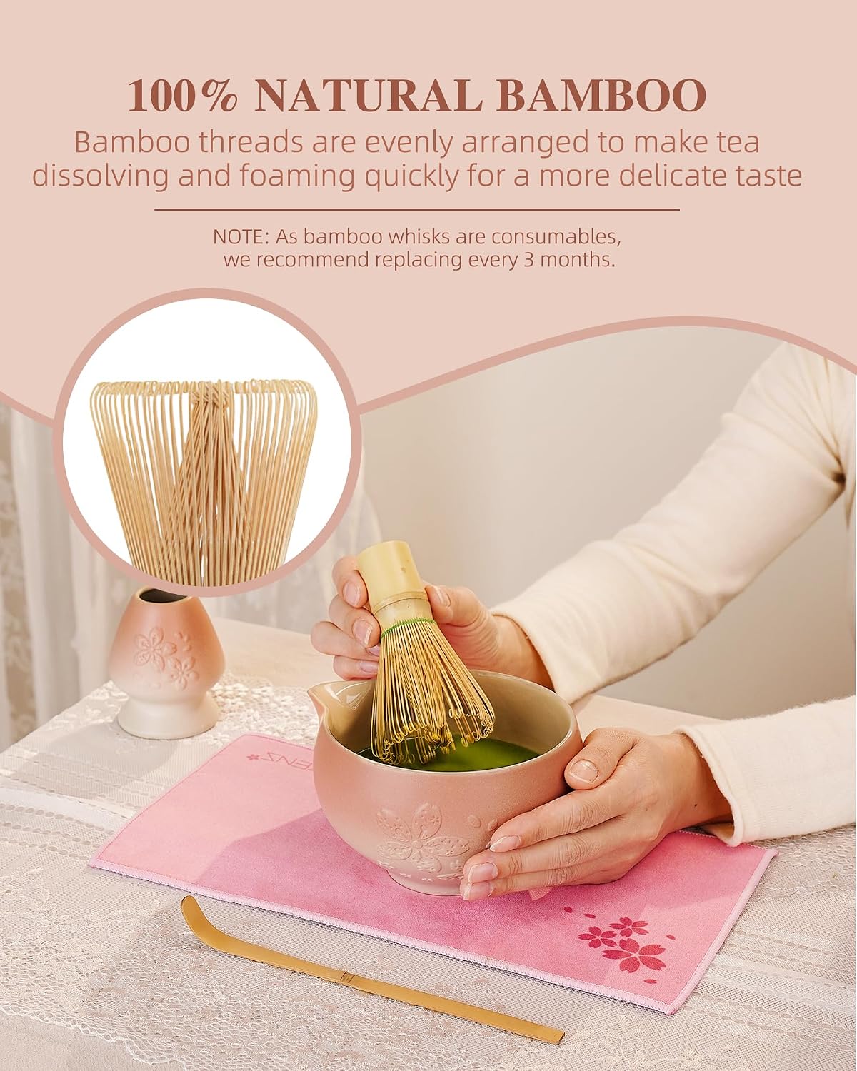 ZENS Matcha Whisk Set, Matcha Kit Set, Matcha Bowl with Spout, Bamboo Whisk & Scoop, Chasen Holder, 304 Sifter & Tea Mat, 6pcs Japaness Matcha Kit for Matcha Lovers, Birthday Gift, Pale Green