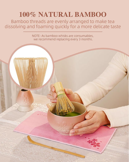 ZENS Matcha Whisk Set, Matcha Kit Set, Matcha Bowl with Spout, Bamboo Whisk & Scoop, Chasen Holder, 304 Sifter & Tea Mat, 6pcs Japaness Matcha Kit for Matcha Lovers, Birthday Gift, Pale Green