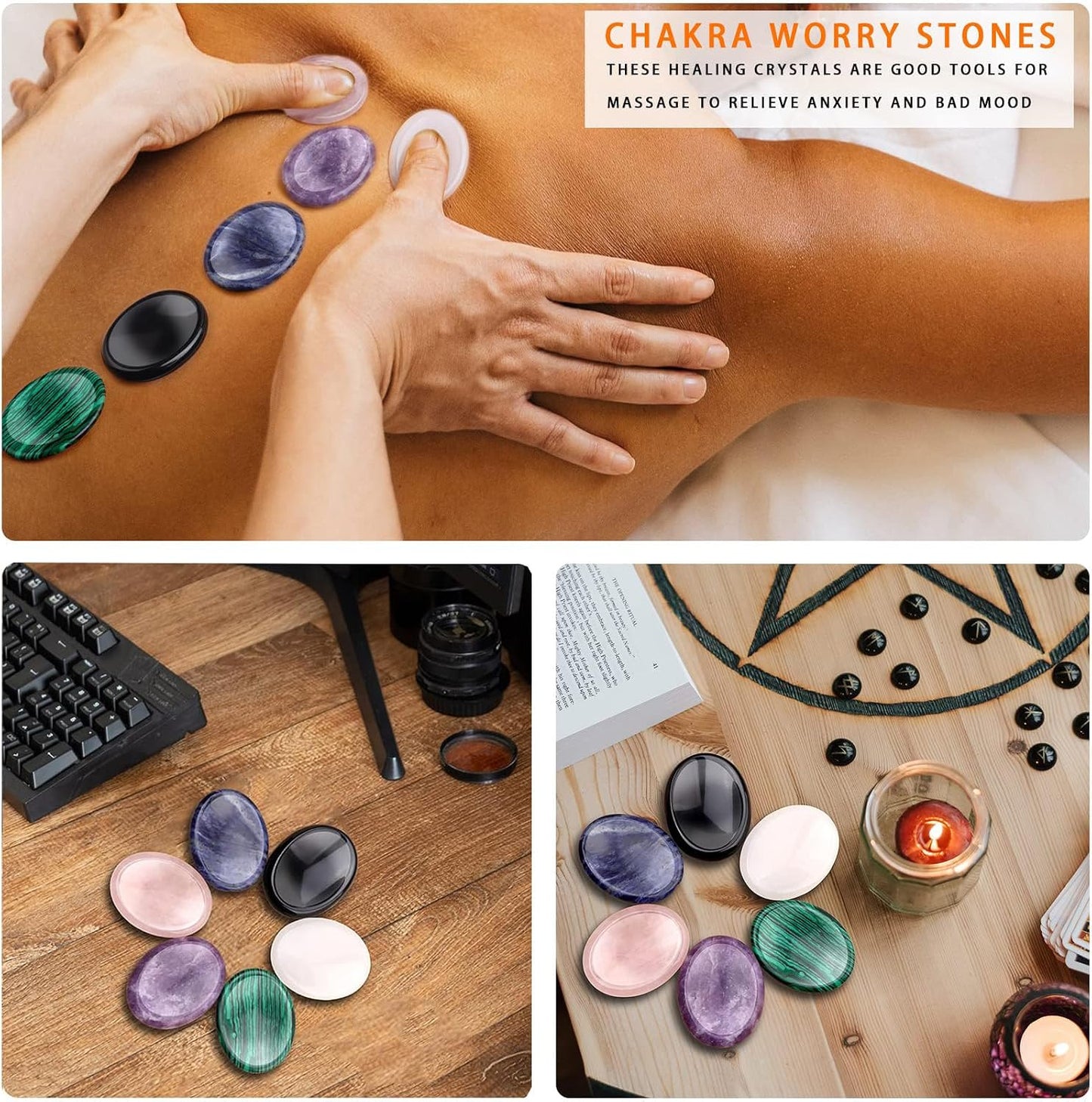 6PCS Thumb Worry Stone for Anxiety Healing Crystals Sets, Hand Carved Crystals and Healing Stones, Meditation Crystal Reiki Natural Relax Palm Stone for Anxiety Therapy Relief