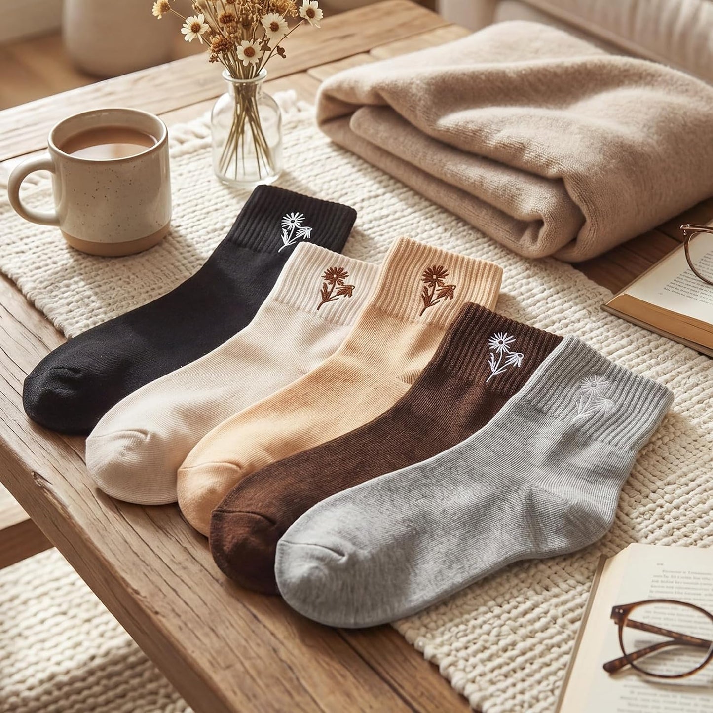 Eurzom 10 Pairs Socks Womens Crew Elastic Ankle Length Cotton Socks Aesthetic Cute Lightweight Low Cut Gifts for Women - Colors A