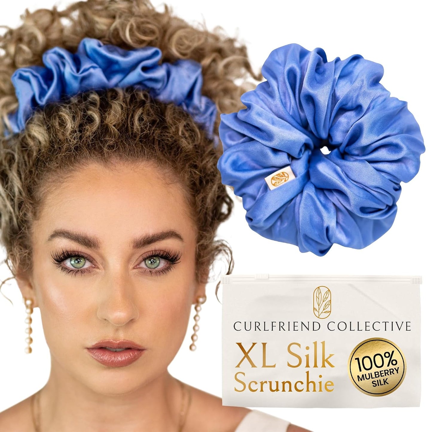 Silk Scrunchies for Women Ponytail Holders – Oversized Mulberry Silk Scrunchies – Extra Large No Damage Hair Ties for Curly, Thick, and Thin - Hair Accessories for Women – Black, XL By Curlfriend