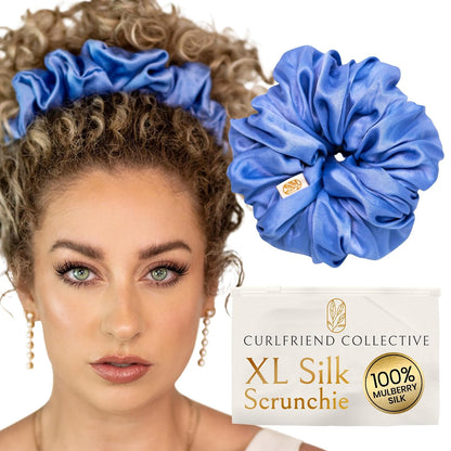 Silk Scrunchies for Women Ponytail Holders – Oversized Mulberry Silk Scrunchies – Extra Large No Damage Hair Ties for Curly, Thick, and Thin - Hair Accessories for Women – Black, XL By Curlfriend
