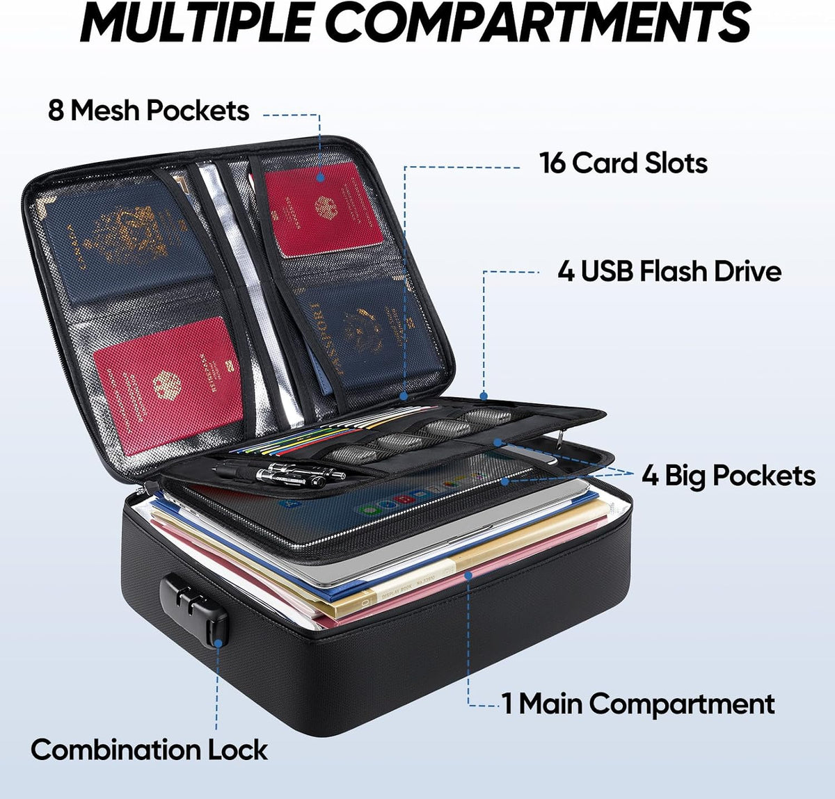 BALEINE Fireproof Document Box with Lock, Waterproof Fire Safe File Bag