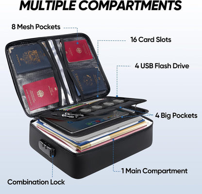 BALEINE Fireproof Document Box with Lock, Waterproof Fire Safe File Bag
