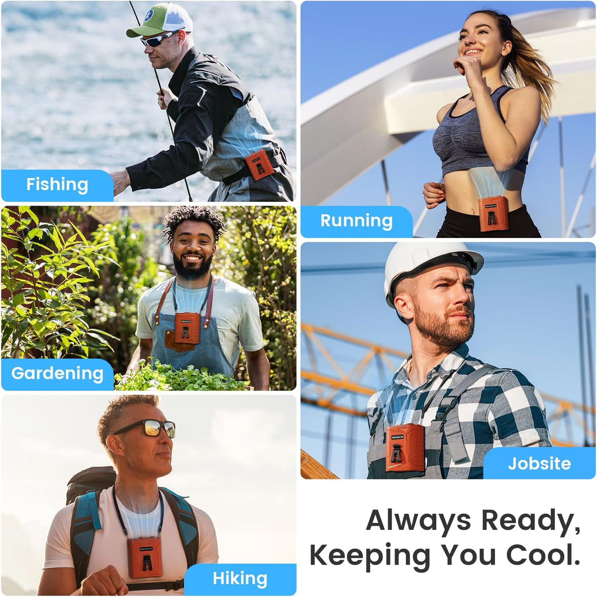KIBEE Portable Waist Fan, 12500RPM Rechargeable Wearable Belt Clip Fan, Hands Free Cooling Fan for Outdoor Work, Construction, Hiking, Camping, Fishing, Long Battery Life Personal Cooling Device