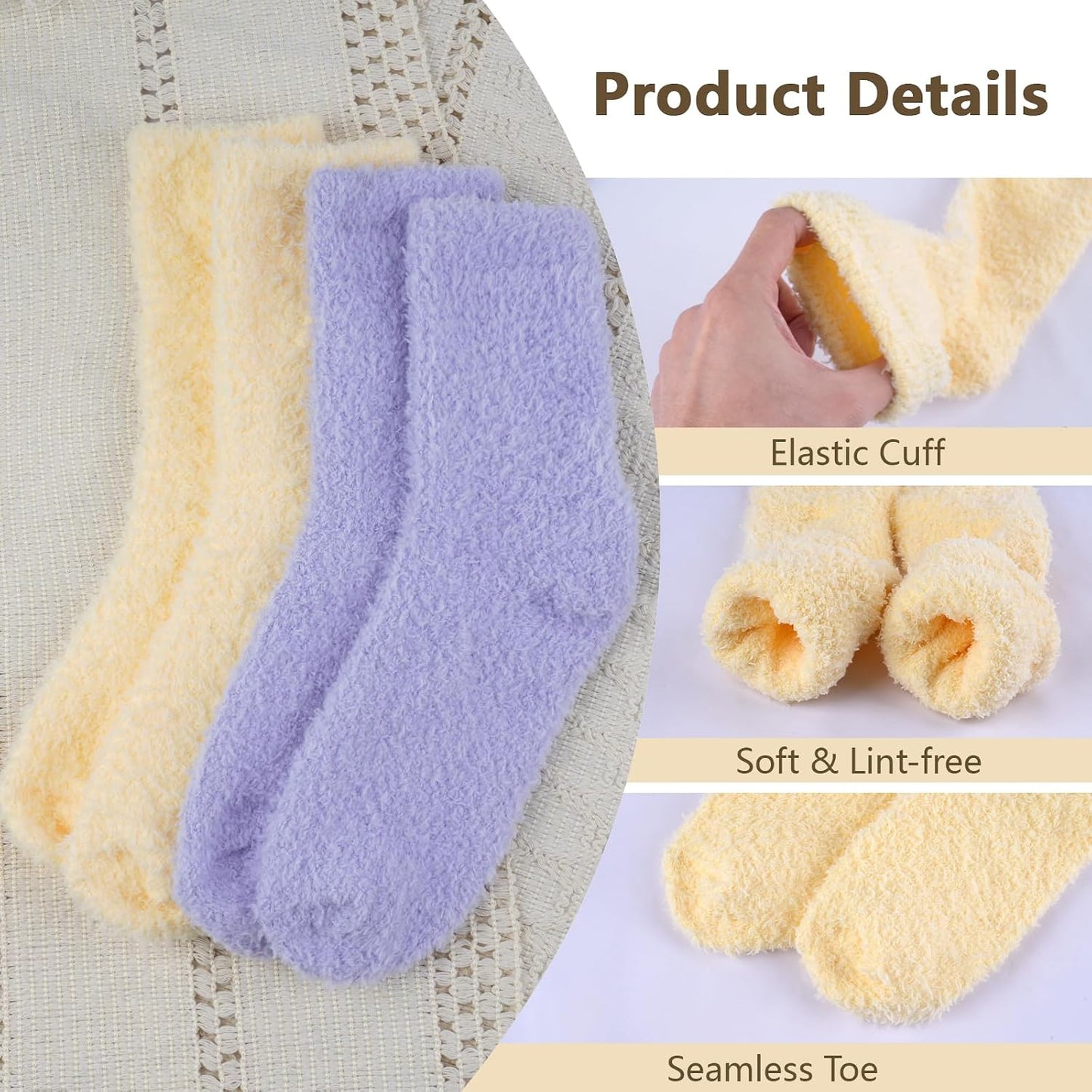 5 Pairs Fluffy Socks Womens Fuzzy Socks, Cozy Winter Sleep Sock for Women, Girls, Kids, Warm Microfiber Soft Sock