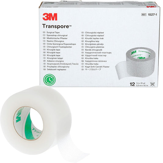 3M™ Transpore™ Surgical Tape, 1527-1, 1 in x 10 yd (2.5 cm x 9.1 m)