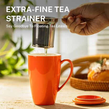Sweese 15oz Porcelain Tea Mug with Infuser and Lid – Microwave Safe, Ergonomic Handle, Lead-Free Glaze, for Loose Leaf Tea