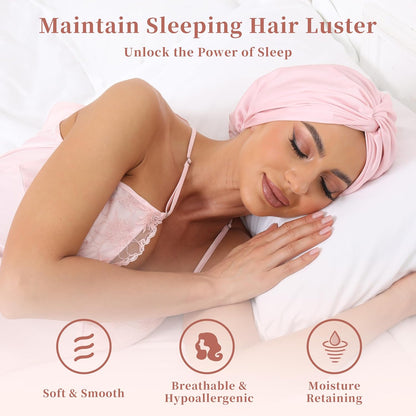 Adjustable Silk Satin Bonnet for Sleeping Hair Wrap, Double Layer Sleep Cap, Night Turban for Large Long Curly Braid Women Men Hair - Matcha Green