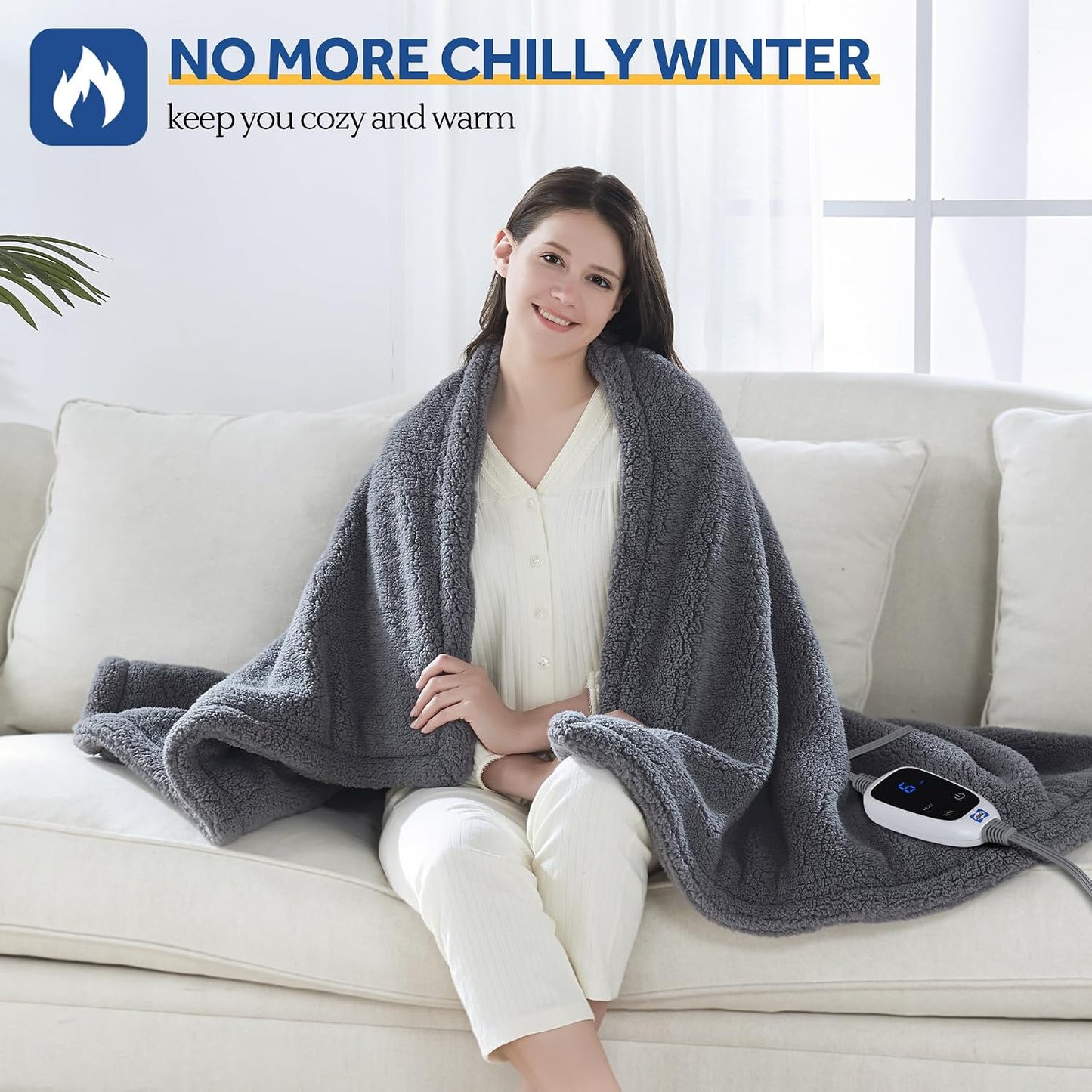 Sealy Electric Blanket Heated Throw 50"x60" Soft Double Sherpa Super Cozy with 6 Fast Heating Levels & 2-10 Hours Auto-Off, Over-Heat Protection, Machine Washable, Charcoal