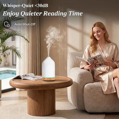 URPOWER 180ML Ceramic Essential Oil Diffuser, Ultrasonic Aromatherapy Diffuser with 7-Color Lights, Auto Shut-Off, Quiet Oil Diffuser for Bedroom, Home Office