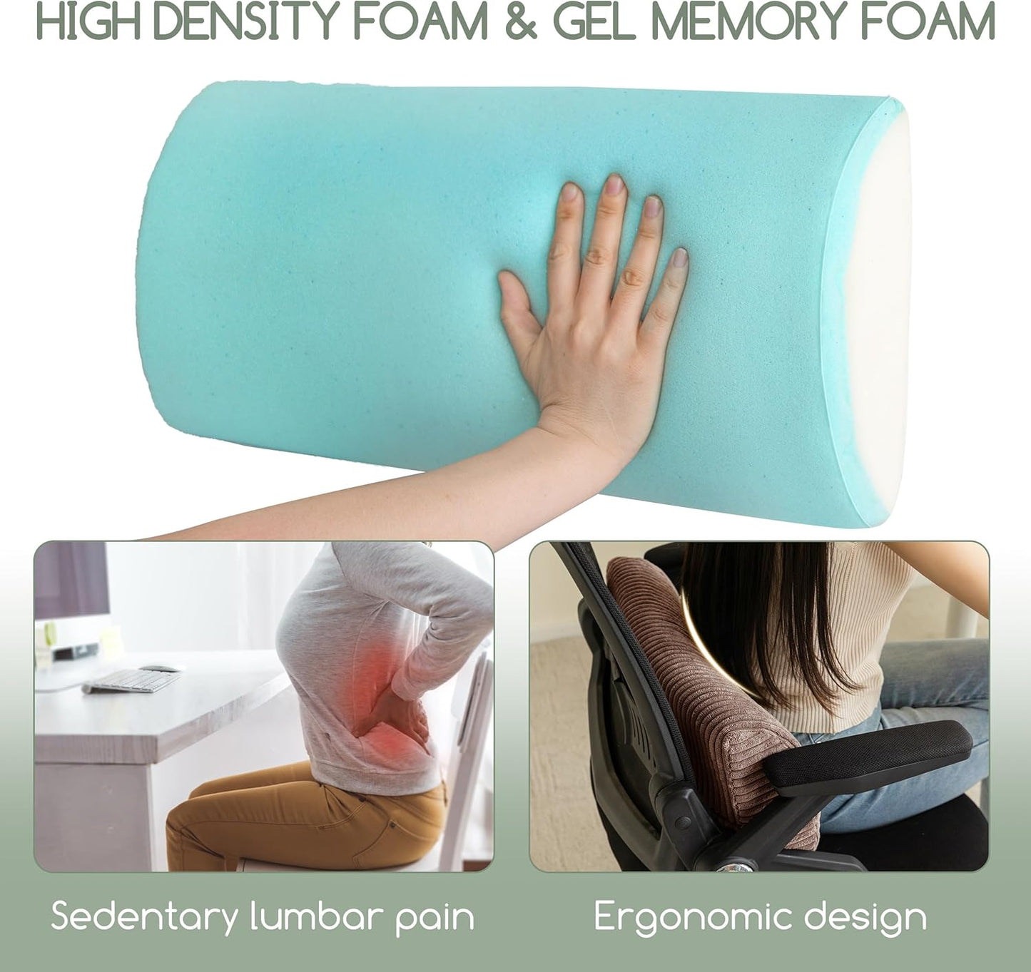 HIGOGOGO Lumbar Support Pillow for Recliner Chair/Accent Chair/Couch, Memory Foam Back Support Cushion for Elderly, Recliner Cushions for Back Rest, Pain Relief, Reading, Washable Cover, Dark Grey