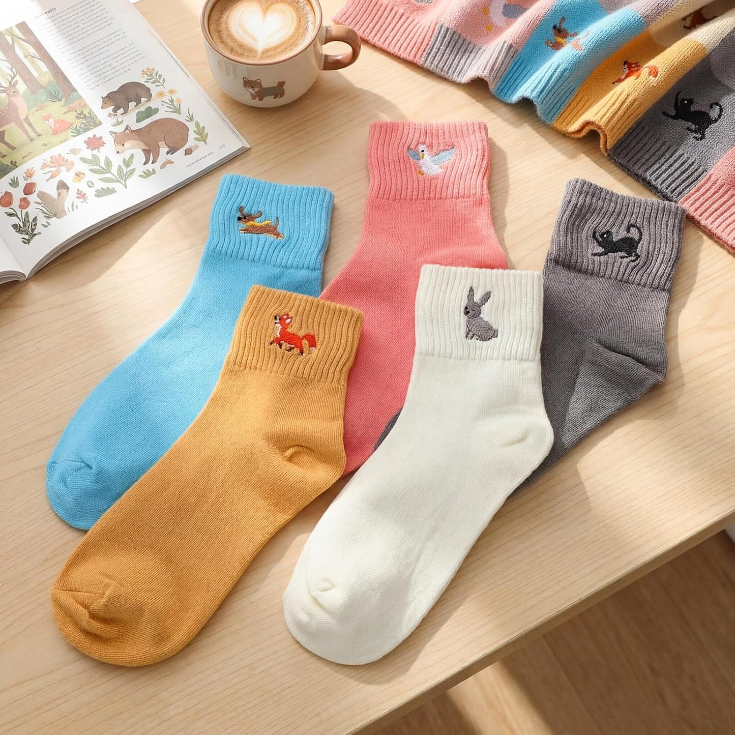 Eurzom 10 Pairs Socks Womens Crew Elastic Ankle Length Cotton Socks Aesthetic Cute Lightweight Low Cut Gifts for Women - Colors A