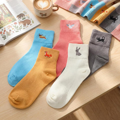 Eurzom 10 Pairs Socks Womens Crew Elastic Ankle Length Cotton Socks Aesthetic Cute Lightweight Low Cut Gifts for Women - Colors A