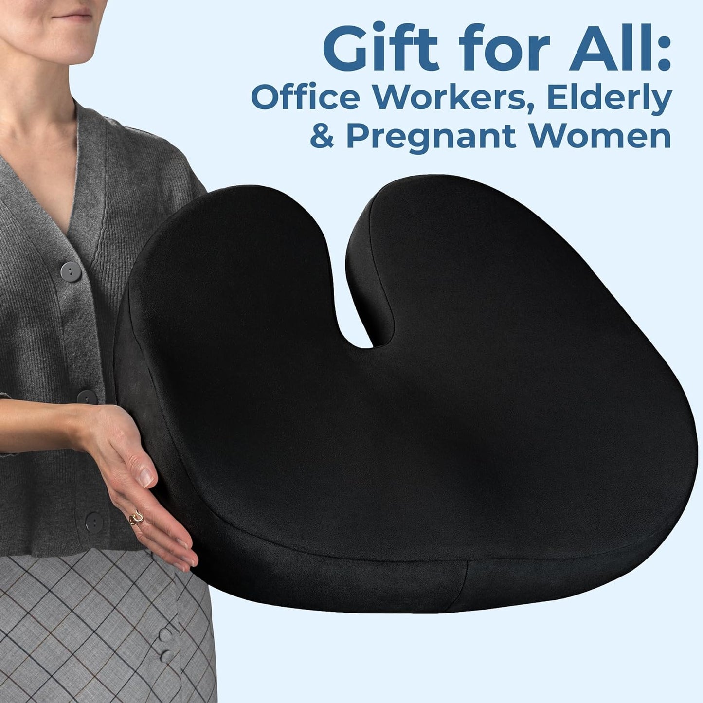 5 STARS UNITED Seat Cushion - Memory Foam Chair Cushion for Tailbone Pain Relief - Ergonomic Support for Coccyx, Sciatica & Butt - Office, Desk & Gaming Chair, Car Seat, Wheelchair, Black Suede