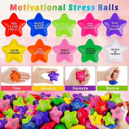 SHQDD 36PCS Stress Balls for Adults & Kids, Motivational Soft Foam Squeeze Toys with Inspiring Quotes for Anxiety & Anger Relief, Perfect for Office, School, Home Use or as Party Favors