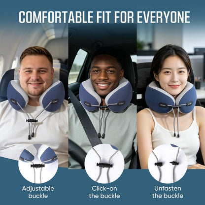 SKYTRAX COMF® Premium Ergonomic Memory Foam Travel Neck Pillow, Washable Cooling Ice Silk Cover, Firm Neck Support for Airplane Long Flights & Pain Relief, with Portable Carry Case (Grey)