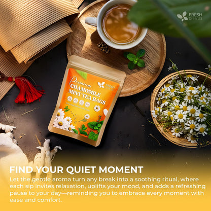 FreshDrinkUS, Chamomile Mint Tea Bags | 135 Count | Refreshing Herbal Blend of Chamomile Flower, Peppermint, Lemon Balm & Others – Smooth Floral & Minty Flavor – Premium Quality, Caffeine-Free