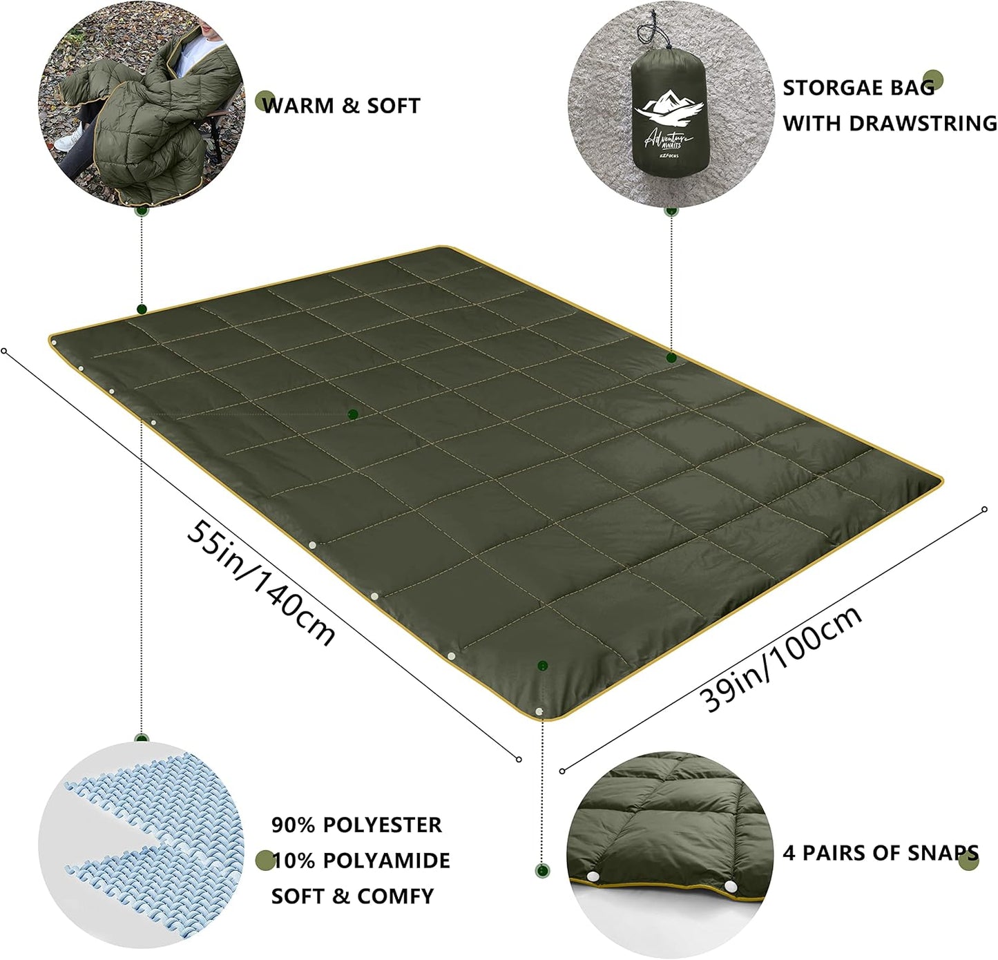 Mini Camping Blanket,Lightweight Puffy Blanket Packable Throw Blanket Waterproof Windproof for Outdoors, Travel, Beach, Airplane, Hiking