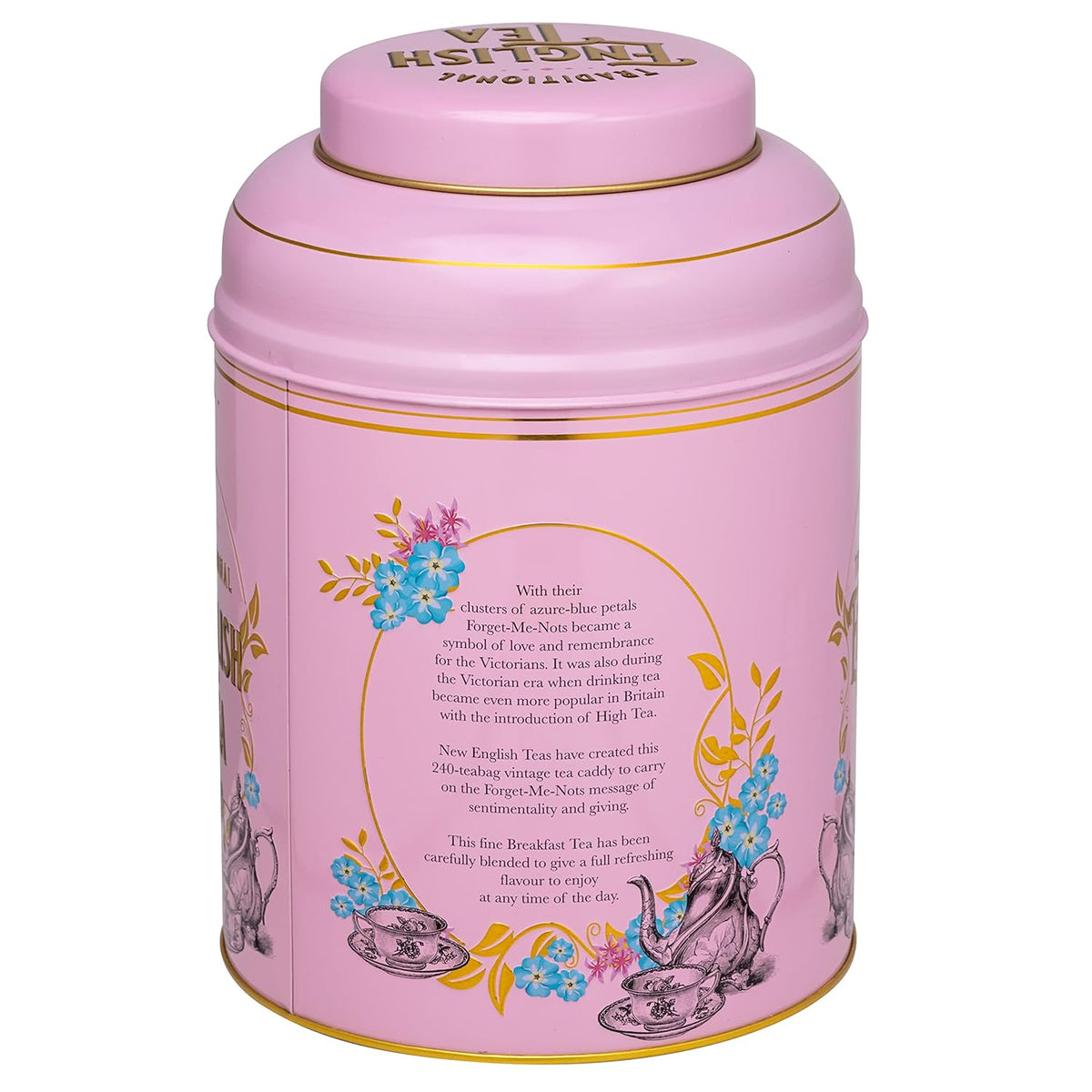 New English Teas Victorian Tea Tin with 240 Breakfast Tea Bags - Pink