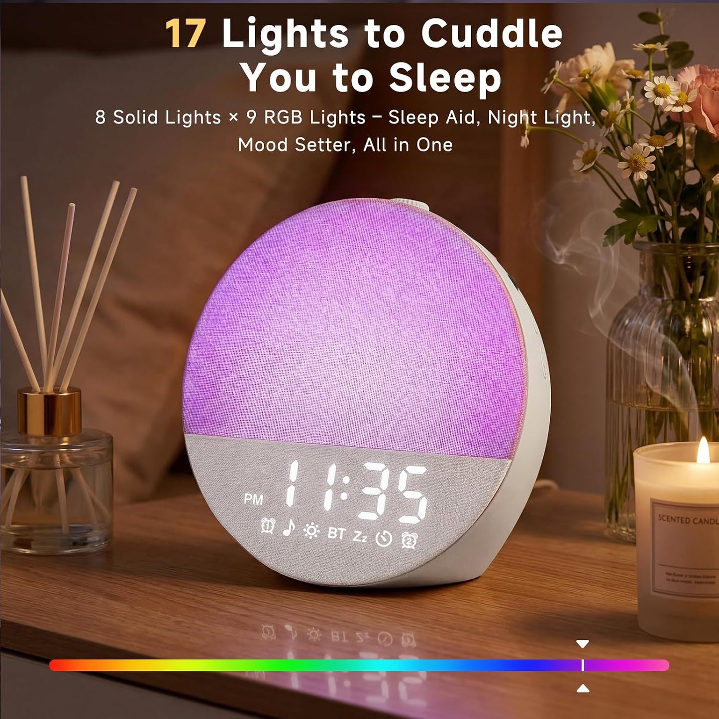 Geuuap Sunrise Alarm Clock White Noise Machine | Natural Wake-Up Light for Bedroom with 30 Soothing Sleep Aids, Bluetooth Speaker, Dimmable Clock, Screen-Free Design for Baby Adults Kids-Khaki