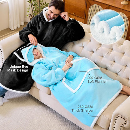 IFNOW Wearable Blanket Hoodie, Oversized Sherpa Fleece Hooded Blanket Sweatshirt with Eye Mask and Pocket, Comfy Long Flannel Blanket for Adults Men,Gifts for Women Mom Girlfriend,MoonFace