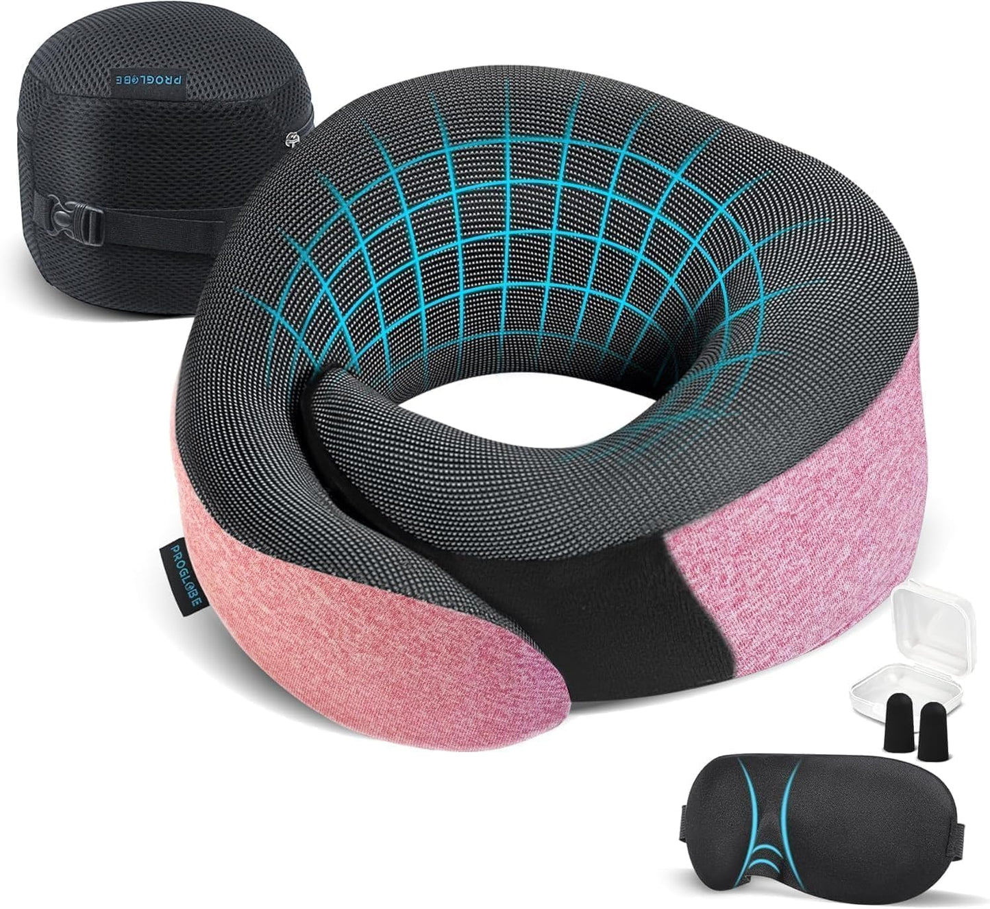 Proglobe Travel Neck Pillow for Airplanes, Long Haul Flight Kit, Grey