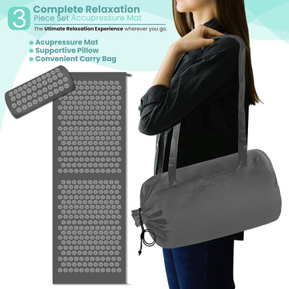 Sivan Health and Fitness Acupressure Mat and Pillow Set - Grounding Mat for Stress, Back & Neck Pain - Acupuncture Point Massage Mat for Muscle Relaxation, Sciatica, & Meditation - Includes Carry Bag