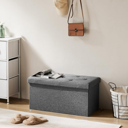 DUMOS 43 Inch Folding Storage Ottoman Bench, Large Hidden Storage Chest with Thicker Foam Padded Seat, End of Bed Foot Rest Stool for Bedroom Living Room Entryway, Load 660 lbs, Grey