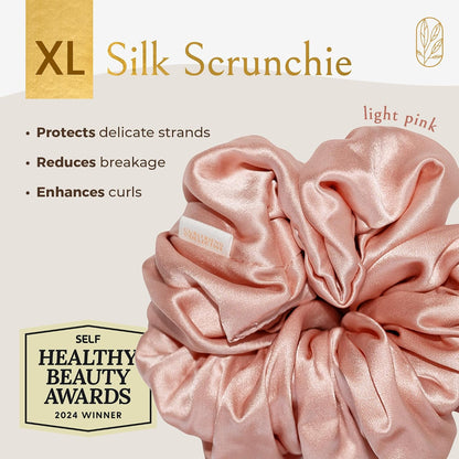 Silk Scrunchies for Women Ponytail Holders – Oversized Mulberry Silk Scrunchies – Extra Large No Damage Hair Ties for Curly, Thick, and Thin - Hair Accessories for Women – Black, XL By Curlfriend