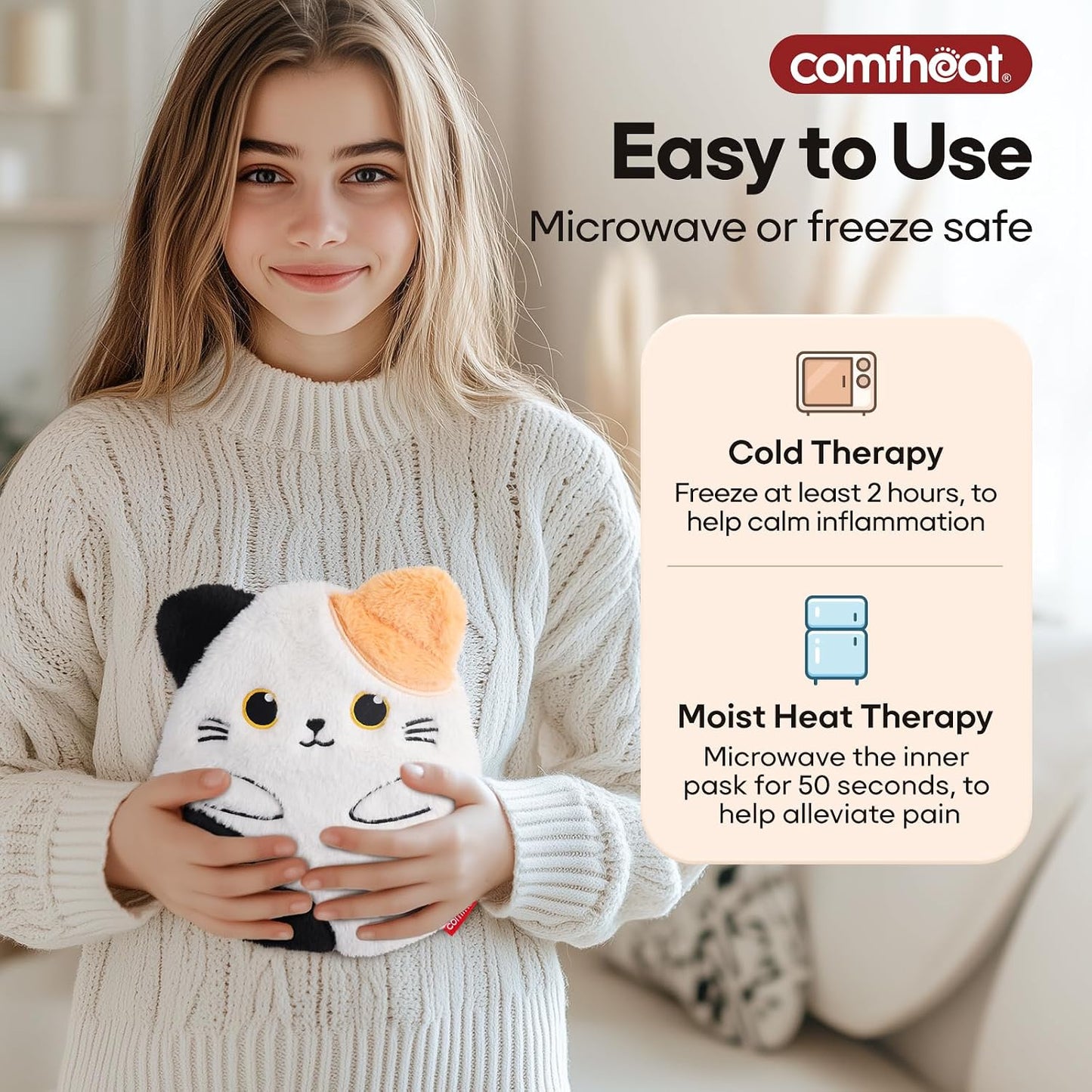 Microwave Unscented Heating Pad for Pain Relief, Moist Heat Pack Hot Compress for Period Cramps, Shoulder, Muscles, Cute Cloud Plush Heating Pad, Gift for Girl Women, with Washable Cover