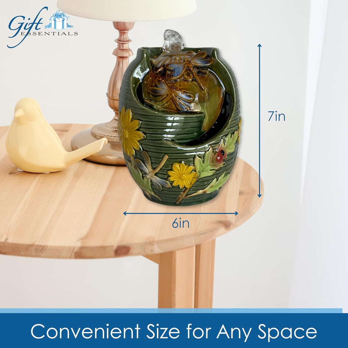 Bluebird Ceramic Tabletop Water Fountain, Indoor Relaxation, 7 Inch