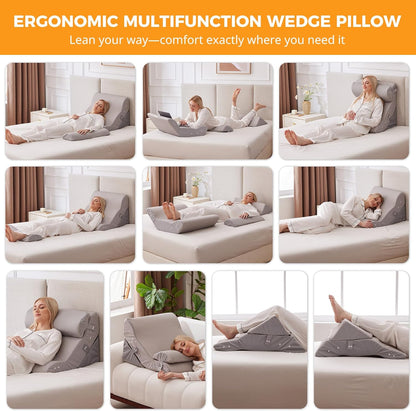 Ruqmuis 3PCS Wedge Pillow Set for After Surgery, Adjustable Back Pillow for Bed Sitting up, Acid Reflux, Bed Wedge Pillow Headboard for Sleeping & Snoring, Orthopedic Pillow for Post Surgery, White