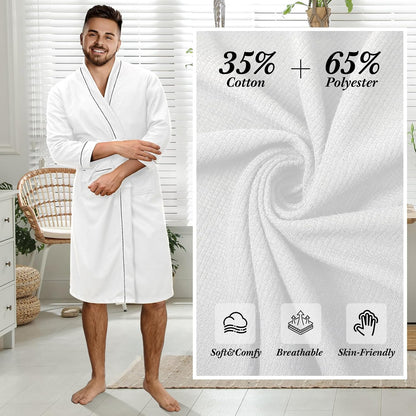 Cuffbow Cotton Robe for Women or Men Lightweight Waffle Knit Bathrobe Couple V Neck Spa Sleepwear(just 1 Set)