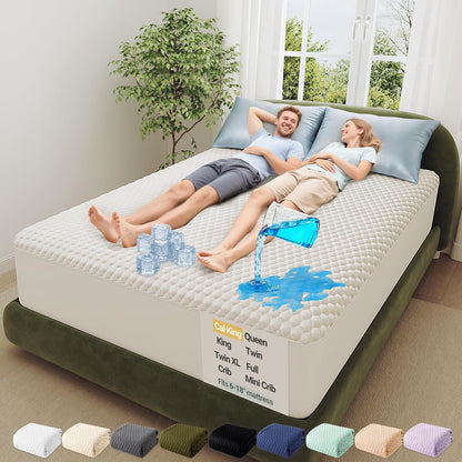 OhGeni 100% Waterproof Mattress Protector,Queen Size Premium Bamboo Mattress Pad,Pet Hair & Bedwetting Resistant,Cooling Breathable Fitted Sheets,Washable Bed Cover,Non-Slip Deep Pocket for Bedroom