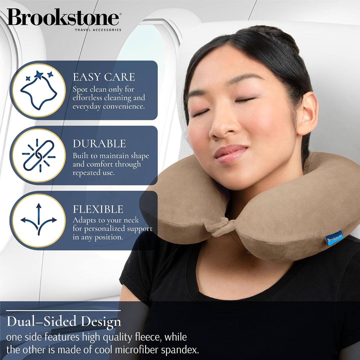 Brookstone Travel Neck Pillow - Lightweight U-Shaped Memory Foam Travel Pillow for Airplane, Car Travels & Sleeping, Blue