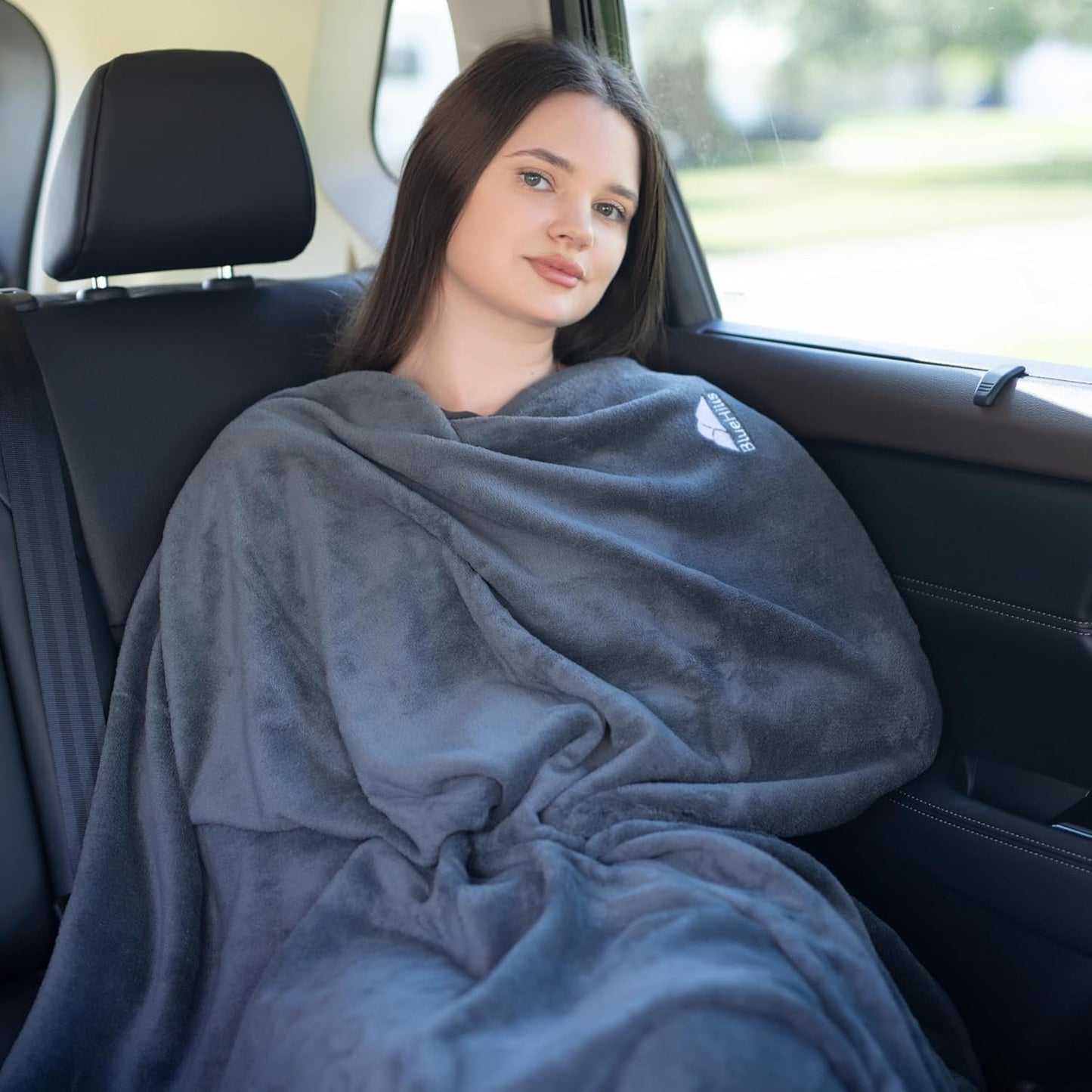 BlueHills Premium Soft Plush Mini Travel Blanket Pillow Plane 2 in 1 Gray