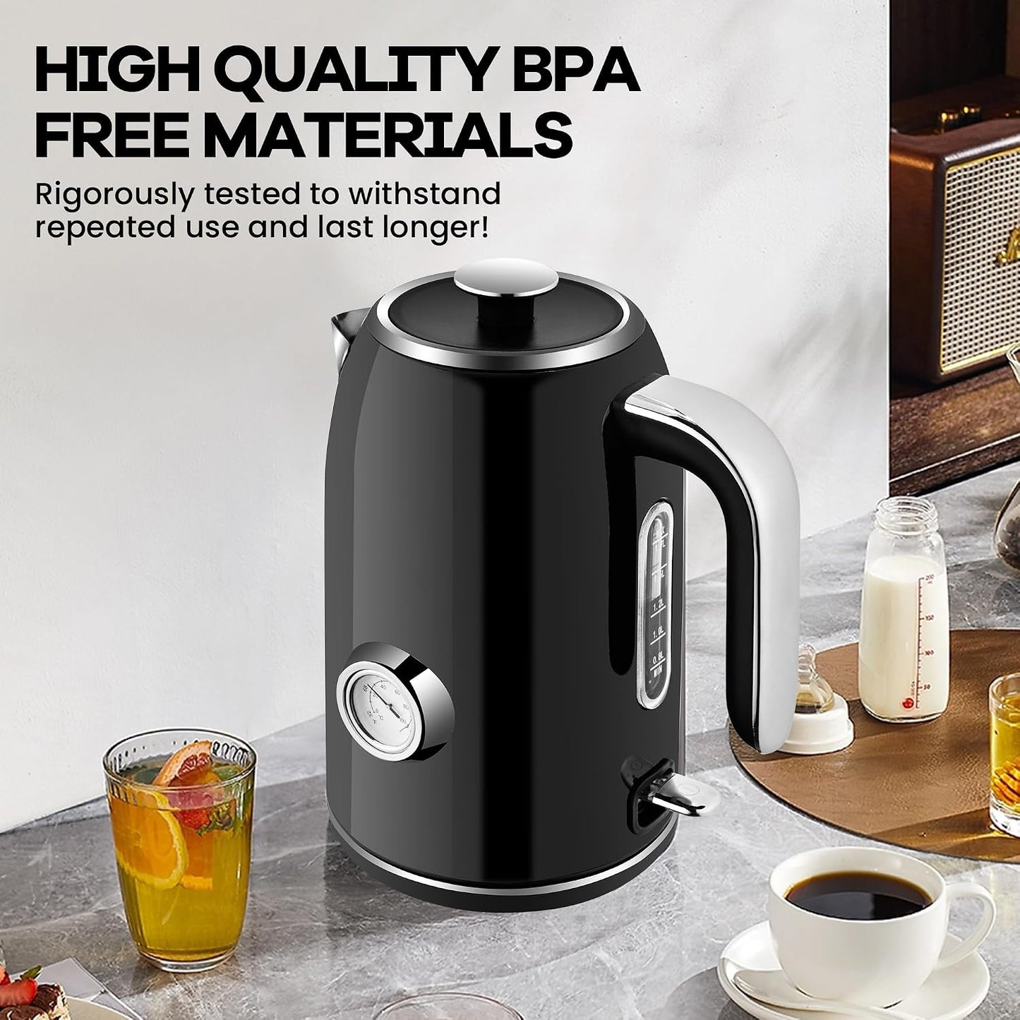 Pukomc Electric Kettle,1.7L Stainless Steel Electric tea kettle with Temperature Gauge, Fast Boiling, Auto Shut - off, BPA - Free, Boil - Dry Protection, (Retro Green)
