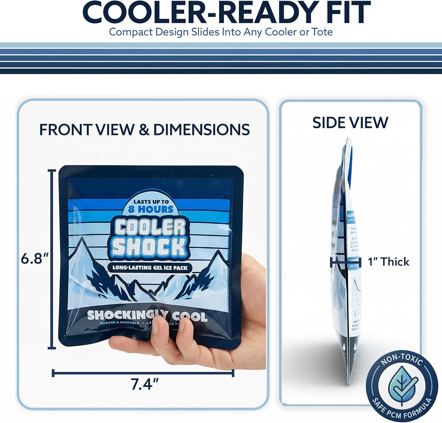 Cooler Shock Reusable Ice Packs for Cooler - Long Lasting Cold Freezer Packs for Coolers and Lunch Boxes - Cooler Ice Packs for Camping Gear, Fishing, Road Trips, Beach Must Haves
