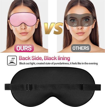 Sleep Mask, Silk Eye Mask for Sleeping with Adjustable Strap, Satin Blackout Sleeping Eye Mask for Men&Women, Comfortable Blindfold Eyeshade for Night Sleep(Black)
