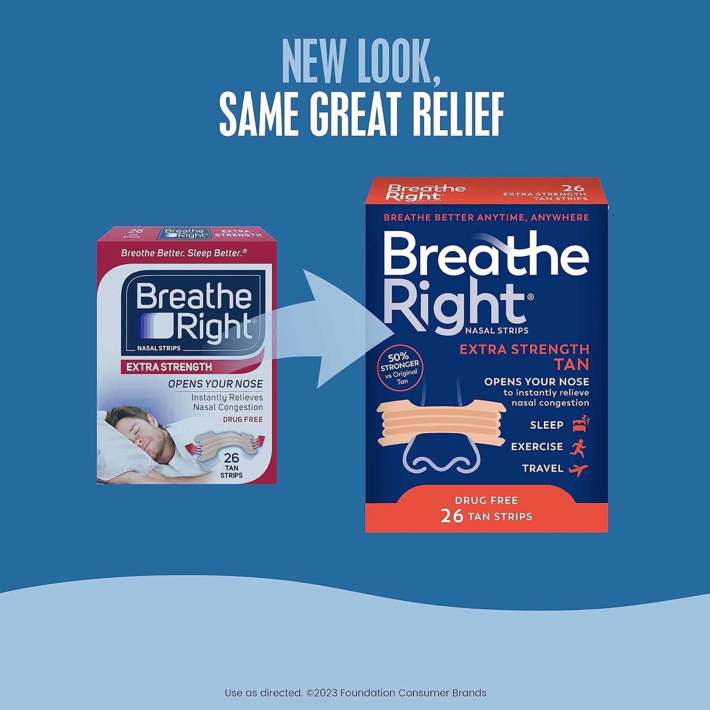 Breathe Right Nasal Strips, Extra Strength Tan Nose Strips, Drug-Free Nasal Congestion Relief for Better Breathing, Help Relieve Snoring, Caused by Colds & Allergies, Deviated Septum, 26ct