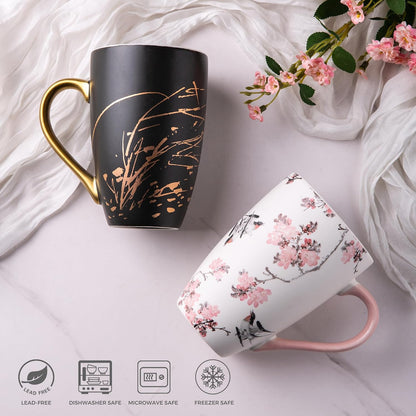 AmorArc Porcelain Tea Mug with Infuser and Lids, 18 Oz Large Cup Strainer with Bag Holder for Loose Leaf Tea, Steeping Coffee Mug for House-warming Wedding Birthday Gift